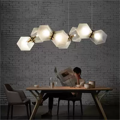Nordic dining room chandelier Modern minimalist creative personality Minimalist long molecular glass bar table chandelier Household