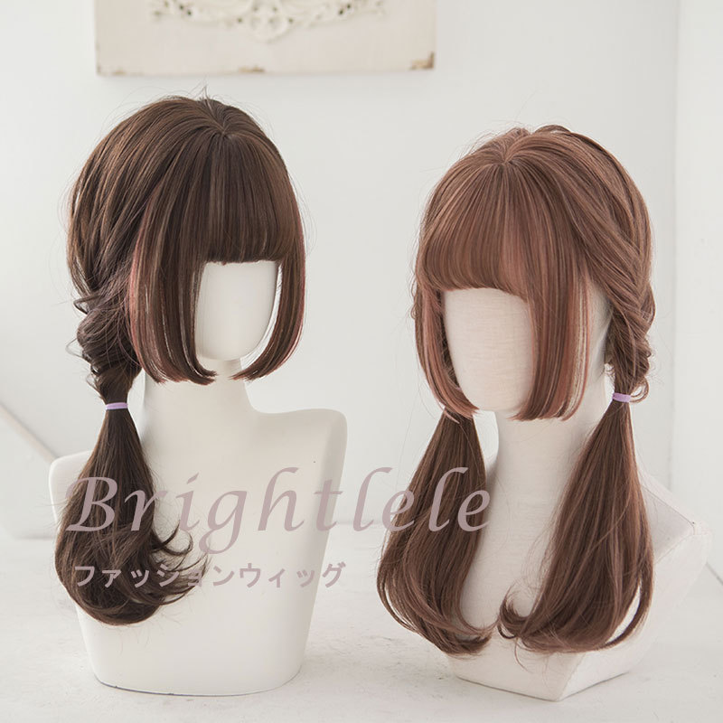 Brightlele Japanese-Style Slightly Curly Wig, Cute Face-Framing Lolita Wig