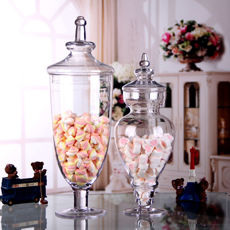 Crystal European-Style Glass Candy Jar with Lid, Large Storage Jar, Home Decor Glass Sugar Bowl, Wedding Dessert Display Piece