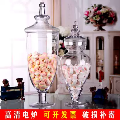 Crystal European glass candy jar with lid storage jar large home soft glass sugar tank wedding dessert ornaments