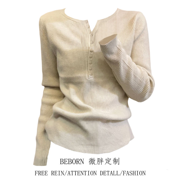 Micro Fat Custom Design Sensation Single Row Buttoned Up Slim Knit Cardigan Woman Big Code 100 Hitch Long Sleeve Bottom Jersey Jacket Tide-Taobao