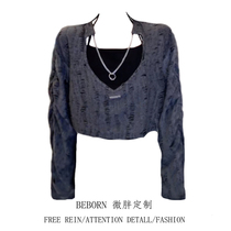 Slightly chubby customized design pure lust hot girl short knitted sweater two-piece set womens plus size slim long-sleeved sun protection shirt trendy