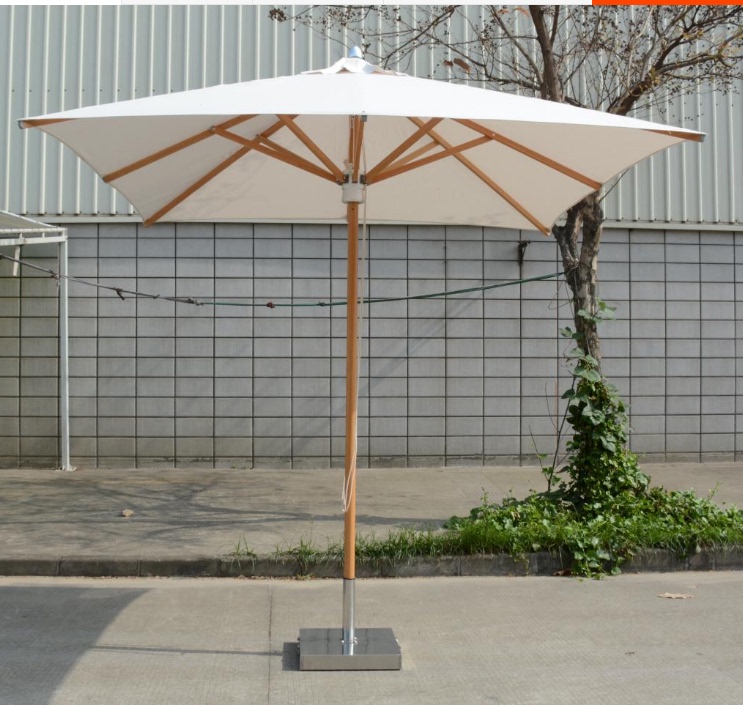 Factory Direct Sale 48-Post Wood-Grain Aluminum Alloy Drawstring Center Pole Umbrella Outdoor Aluminum Garden Umbrella Sunshade Umbrella