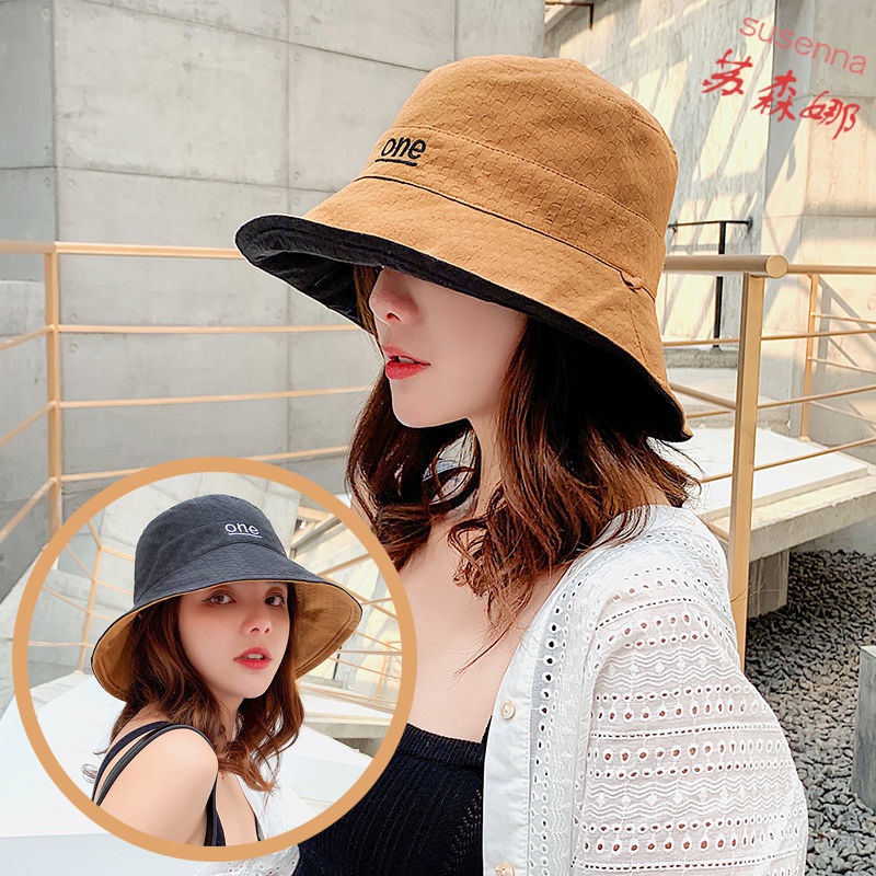 Fisherman hat female summer literature and art Korean version double-sided shade anti-ultraviolet sun hat round face student versatile