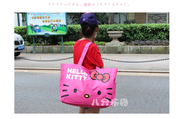 Phim hoạt hình lớn dễ thương Kitty Hello Kitty vai di động gấp di động túi du lịch thể dục túi hành lý - Túi du lịch túi kéo
