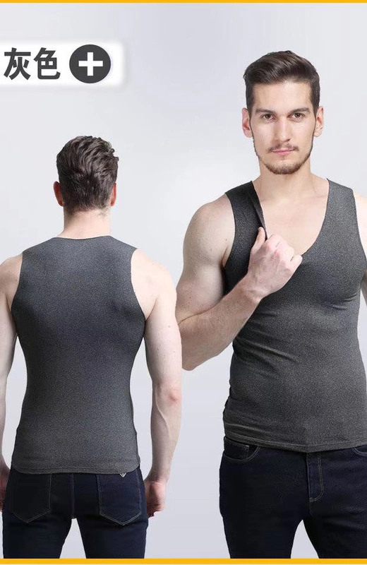 Áo vest nam liền thân ấm áp bó sát và áo nhung dày trẻ trung cổ chữ V ôm sát cotton mùa đông áo ba lô nam