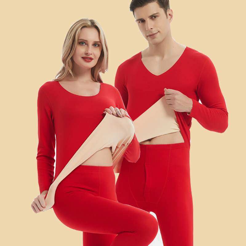 1 The life year of men and women AB Devellon big red wedding warm underwear suit without trace plus duffet autumn pants