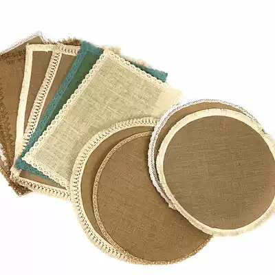 Kindergarten works background pad retro linen round Rectangular lace edge pad ring creation diy layout