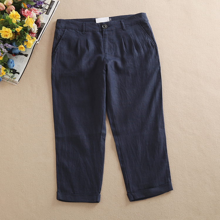 New High-End Linen Original Artistic Style Harem Pants Casual Women's Pants Cropped Pants Slim Fit Cuffed Pants Spring and Summer