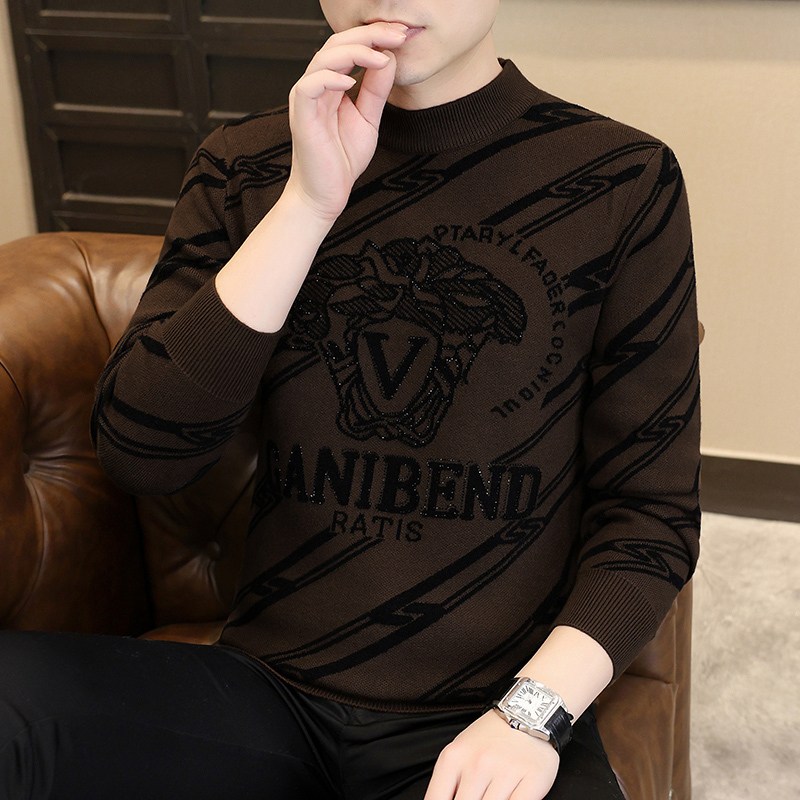 European High-End Jacquard Rhinestone Men's Sweater, Autumn and Winter Luxury Stylish Knitwear, Thickened Base Layer Sweater