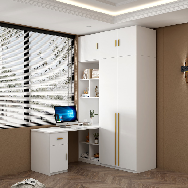 Light Extravagant Wardrobe Home Bedroom Corner Desk Bookshelf Integrated Modern Small Household White Closet Computer Desk Combo