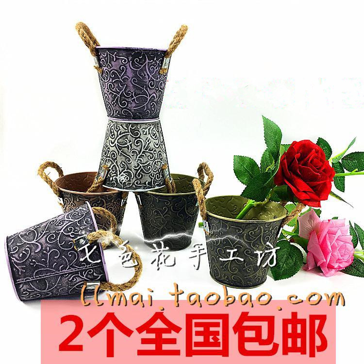 Iron Art Floral Creativity Home Modern Fashion Small Flower Casks For Old Retro Living Room Tin American Imitation Porcelain Iron Vase