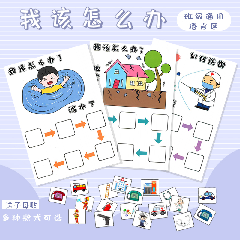 Kindergarten Teacher's Pocket Early Education Language Area Corner Material Placement Safety Education Defense Measures What Should I Do? 