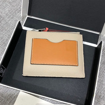 Pocket zipper thin card bag compact classic plain calfskin apricot avocado color earth yellow contrast tone coin purse