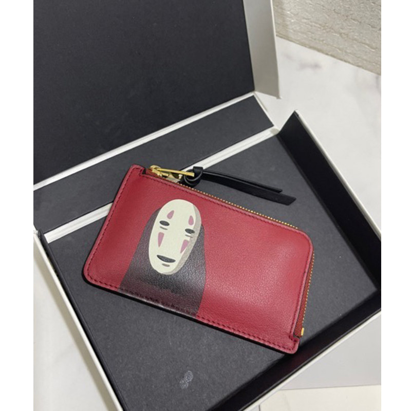 New Spirited Away Co-branded Red Leather Color Matching Leather Faceless Men's Zipper Card Holder Wallet Coin Purse