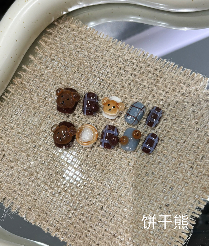 Little Rich Woman【Purple Cherry】Spring/Summer New Product Cat's Eye Hand-Painted Bow Cherry Pinchable Handmade Wearable Nails Cute