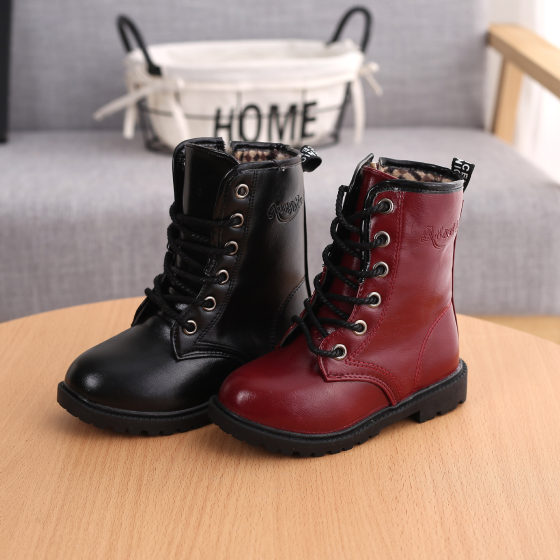 Children's shoes girls Martin boots boys leather boots children's single boots spring and autumn new black student military training performance boots