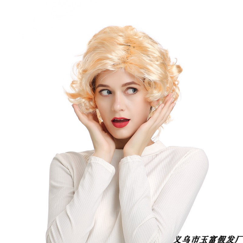 2019 New Marilyn Monroe Short Curly Wig for Women with Side Bangs, Golden Ladylike Short Hair Full Wig Special Price