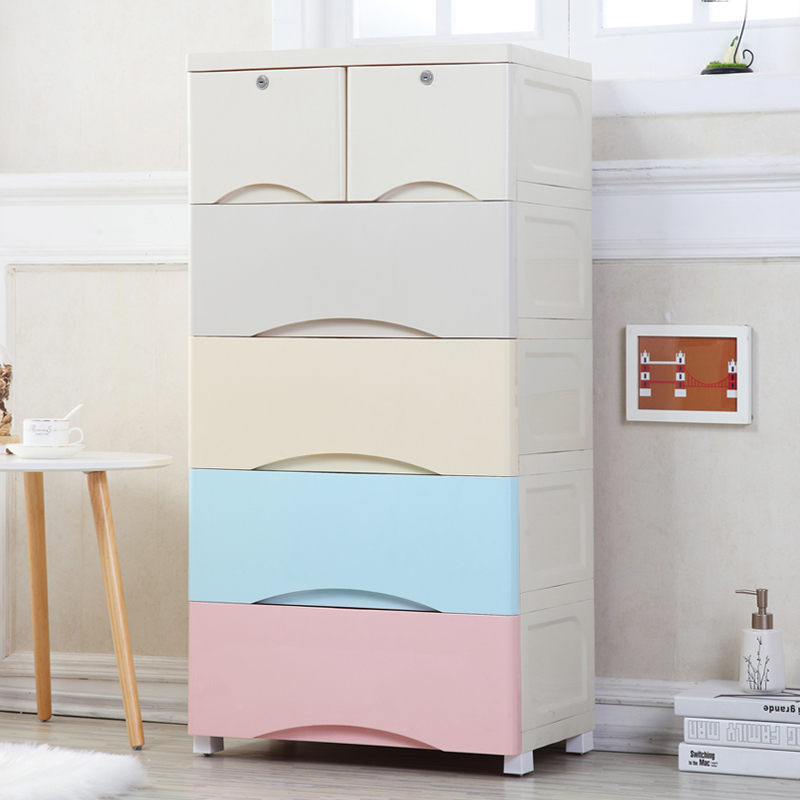 Thickened drawer-containing cabinet five-story baby plastic baby children lockers wardrobe toys multilayer five-bucket cabinets 