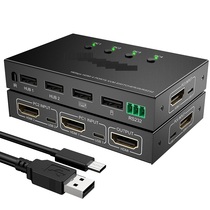 Commutateur 4K60 HDMI KVM 2 en 4 dans 1 sortie avec clé USB part de souris 4K Fréquence Radio Remote control RS232 port série