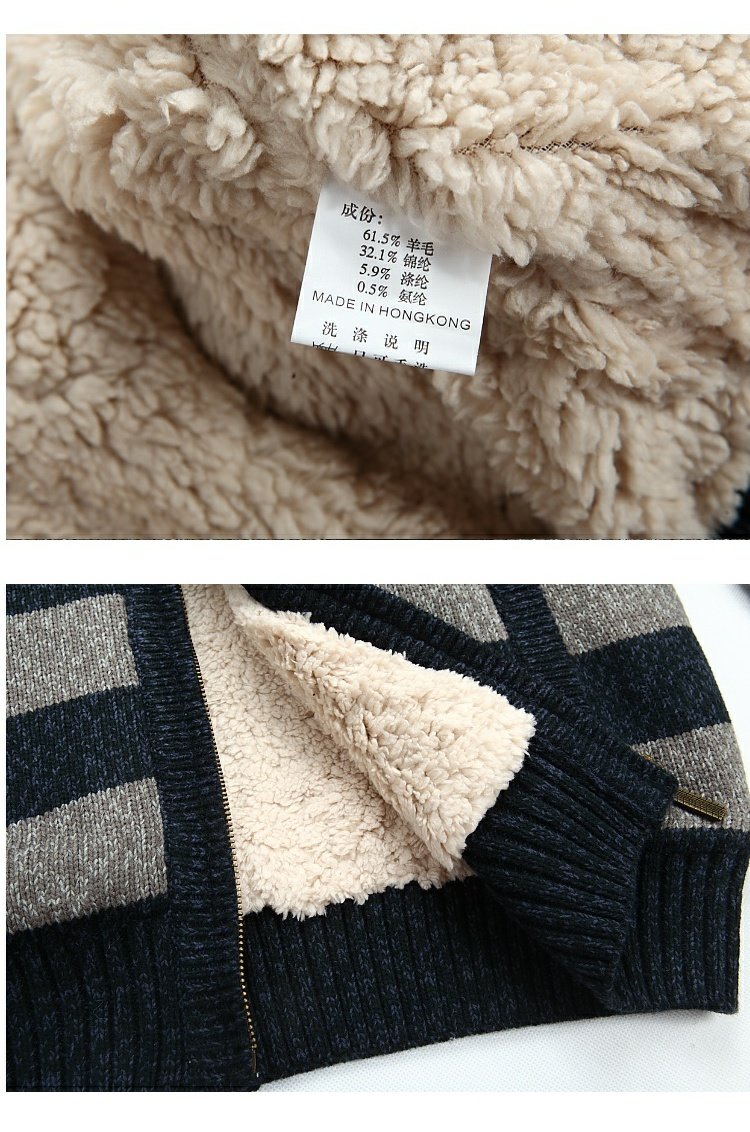 Áo len len nam cardigan Chariot Plus nhung dày cỡ lớn Áo len lông cừu cộng với áo khoác nhung dày áo cổ lọ nam