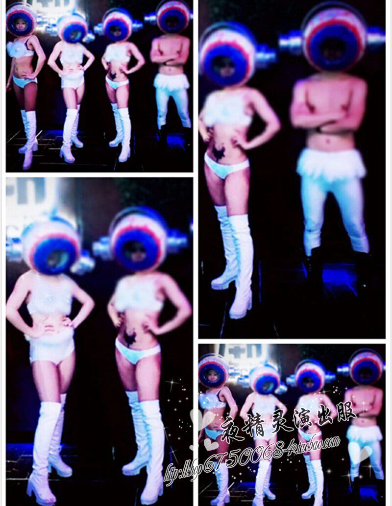 Night Elf Halloween Weird Big Eyeball Headphones White Bikini Suit GOGO Opening Dancer DS Costume