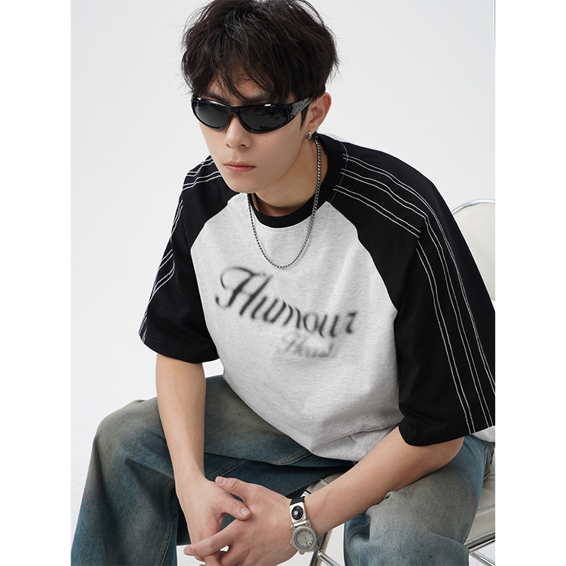 Japanese-Style Striped Raglan Sleeve Casual T-Shirt Summer High Street Trendy Brand Loose Half-Sleeve American-Style Pure Cotton Couple Short-Sleeve Men's