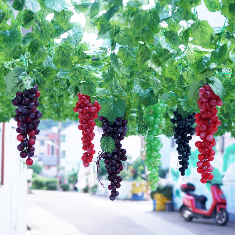 Emulated Grape String Model Decoration Fake Tiko Cane leaf ceiling Indoor with leafy fruit plastic props hanging strings-Taobao
