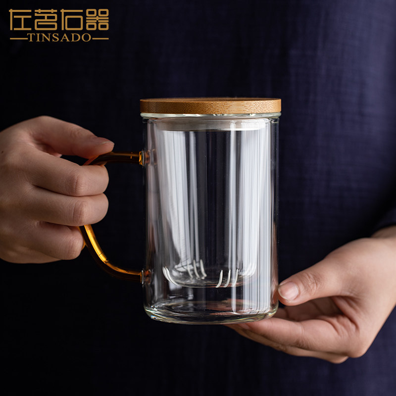 Left Tea Right Instrumental Thickening Glass Tea Cup Green Tea Personal Special Cup Home Heat Resistant Tea Water Separation Men's Water Cup
