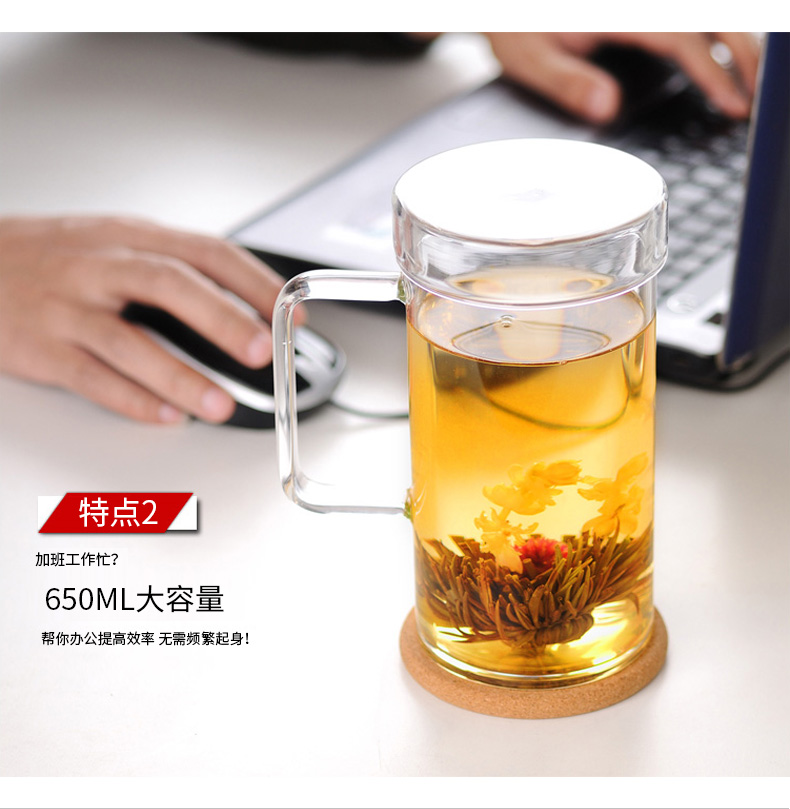 ZuoMing office right device thickening lazy people take tea cups with cover large - capacity glass cup high temperature resistant