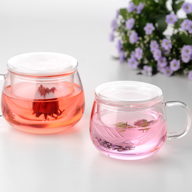 ZuoMing right device filtration separation tea cups with round boring glass to make tea with cover three cups of 500 ml