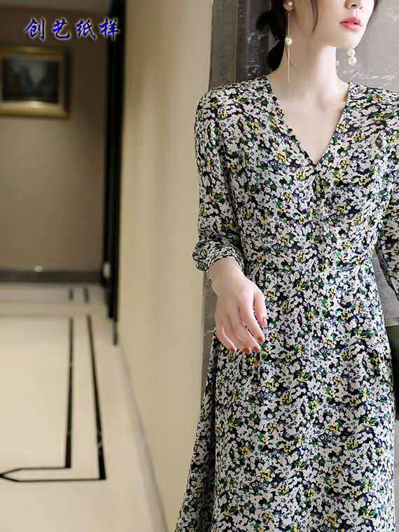 DIY little daisy CX97 cross collar in the sleeve-crushed flower chiffon dress new paper sample paper 1:1 real-style tailoring