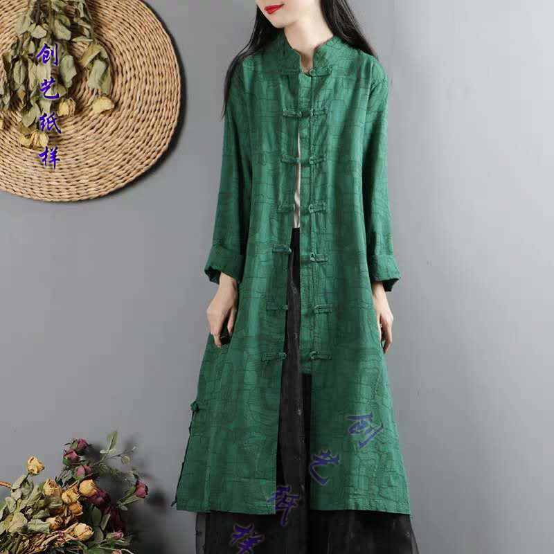 Clothes drawing cutting model B70 ethnic windbreaker coat women's autumn dress medium and long version loose outer cotton and linen cardigan