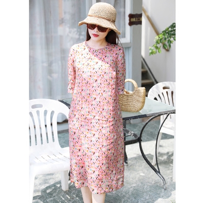 Paper pattern paper C61 women's new travel art ramie printed diagonal dress 1:1 sample cutting