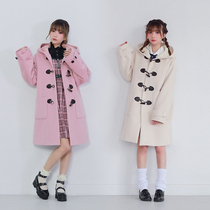 (LIFEGIRL) AUTUMN AND winter loose GIRL HORN buckle WOOL COAT COLLEGE WIND WOOL COAT