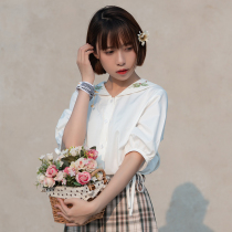 LIFEGIR L White peach Oolong girl Forest embroidery Sweet girl MID-sleeve shirt