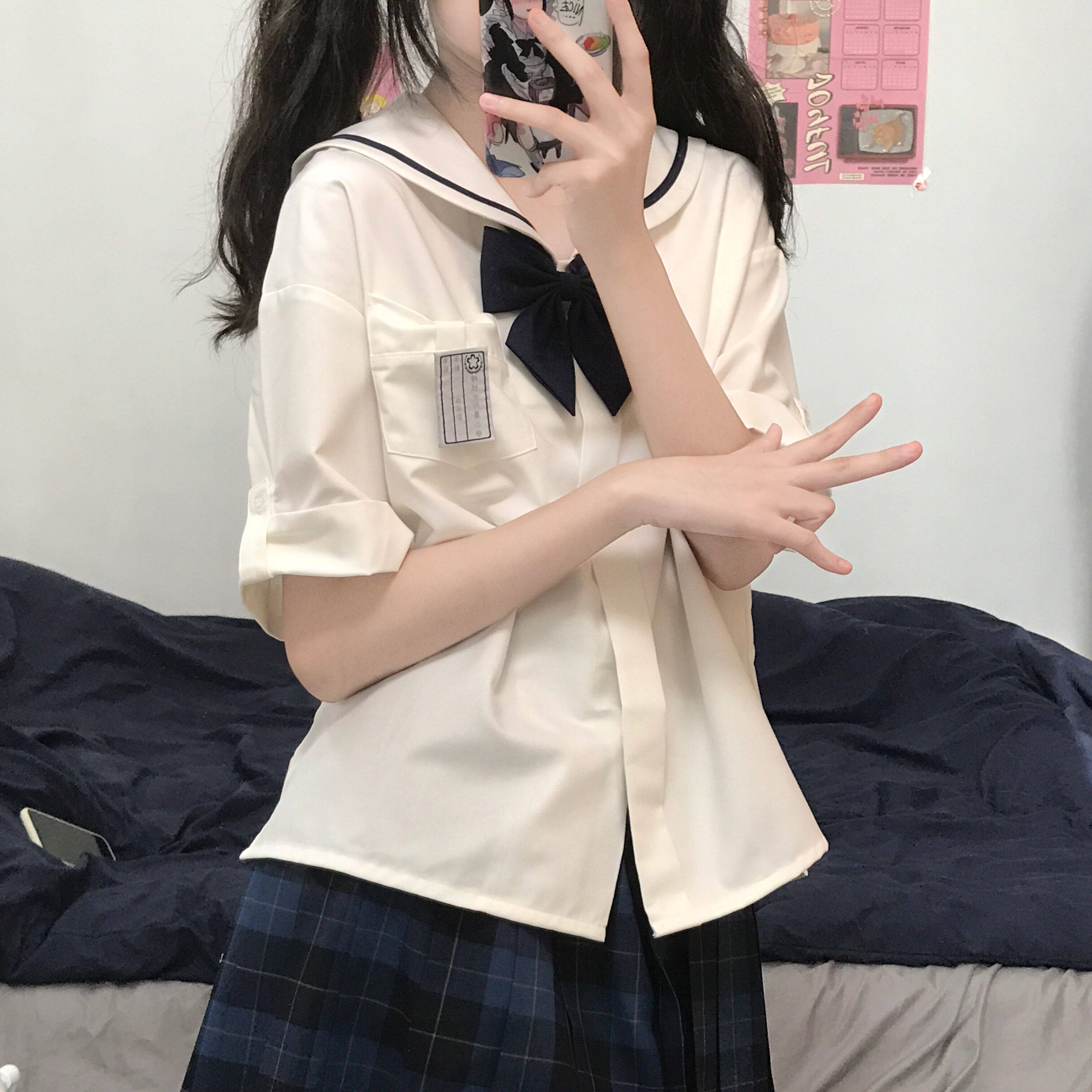 (LIFEGIRL) Original * College Wind * JK uniform shirt short sleeve loose sailor collar girl's day department