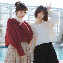 Terrier BEAN LIFE GIRL exclusive original homemade Japanese retro Sen WOMEN cotton and hemp lotus LEAF collar long-sleeved shirt