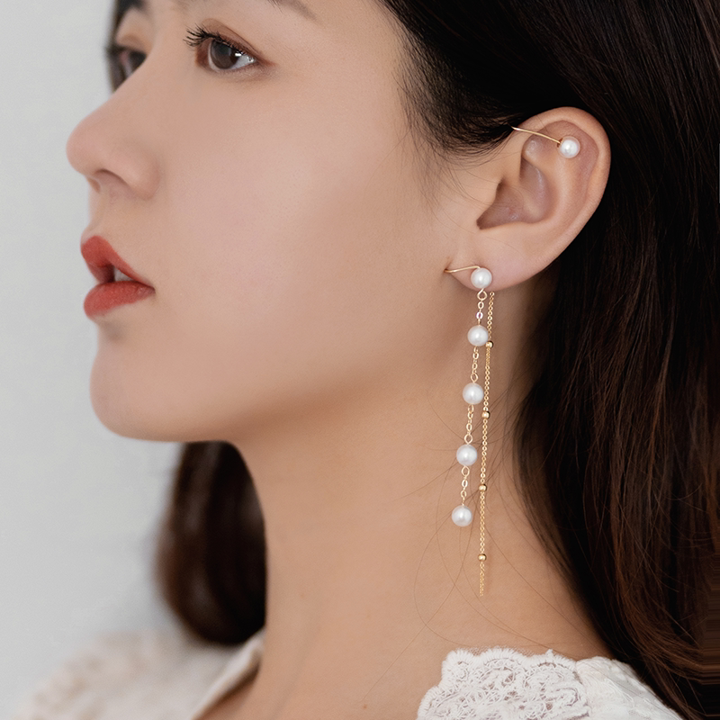 TIME long-edition natural pearl light luxury ear needle ear-needless earrings-mounted Suzuka Suzuya