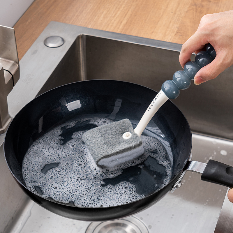 White Cloth Sponge Brush Decontamination Washing Pan Brush Kitchen Multifunction Dishwashing Pan Brush Hearth Brush Hearth Cleaning Brush long handle