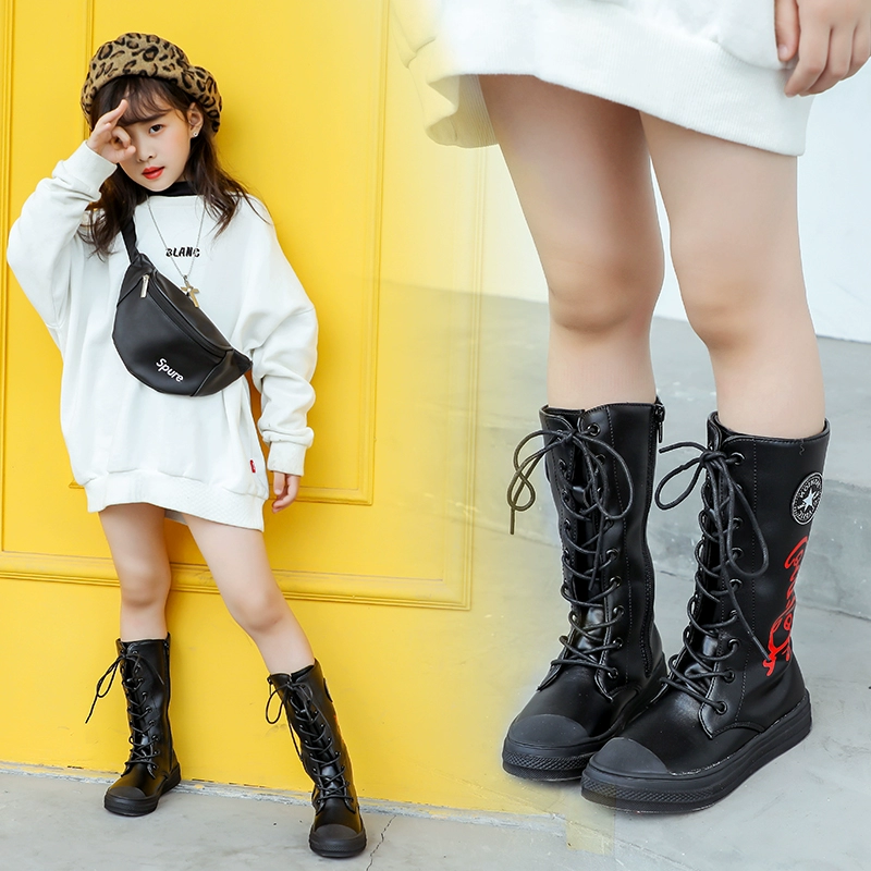 Giày bốt cho bé gái 2019 mùa thu và mùa đông khởi động đơn mới bốt da nhỏ vừa và lớn trẻ em cao bốt trẻ em khởi động trẻ em bốt Martin - Kính khung