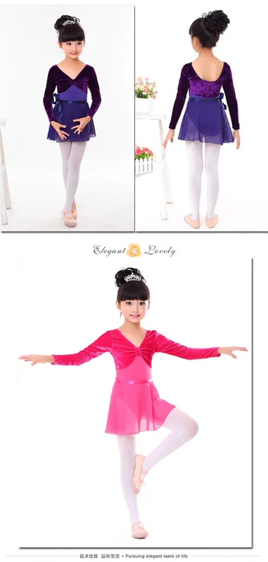 Quần áo trẻ em khiêu vũ quần áo tập thể dục cô gái múa ba lê dài tay trang phục mùa thu và mùa đông nhung jumpsuit ngắn tay