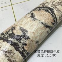European and American Import Head Cow Leather Beige Yellow Python TatXX_ENCODE_CASE_CAPS_LOCK_Off Lacquered Leather Handmade DIY Leather Leather Genuine Leather Leather Fabric