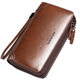 Bath vintage men's cowhide leather long zipper clutch