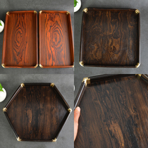 Solid Wood play tray storage tray natural Ebony brass corner tenon structure strong and durable