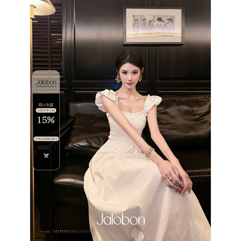 [in Stock] Jalobon High-Density Textured Australian Cotton Rayon Jacquard |   Three-Dimensional Pleated Waist Dress