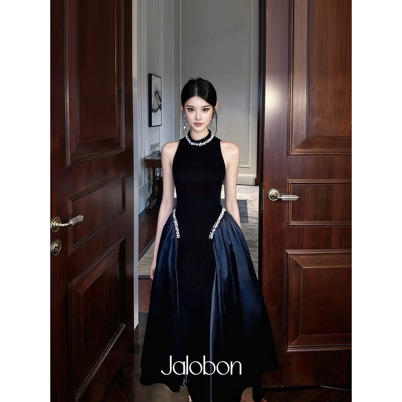 Jalobon High-End Heavy Industry Precious Series | High-Density Velvet Matte Satin Splicing | Handmade Beaded Dress