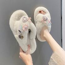 Japanese GP fur slippers women wear new floor indoor non-slip pregnant women warm plush cotton shoes