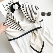 Japanese GP winter shoulder silk scarf ladies thin black and white striped temperament 90cm large square scarf Joker shawl