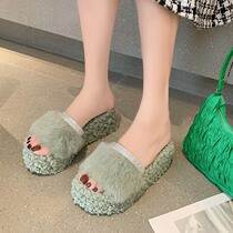 Japanese Pine Cake Thick Base Fur Slippers Womens Fall New Outwear Slopes With Fairy Wind Sloth